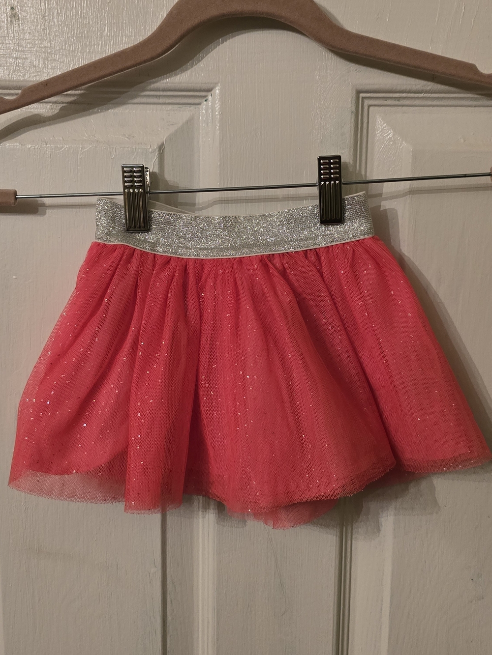 GAP Coral Pink Layered Tulle Skirt with Silver Sparkle Waistband